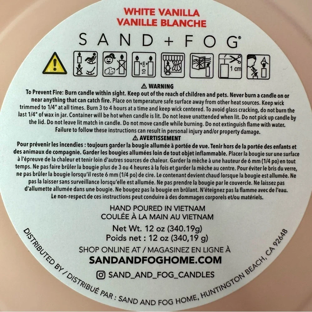 Sand + Fog White Vanilla Candle - Natural Wax Blend - 12 oz - 100% Cotton Wick - Picture 7 of 8